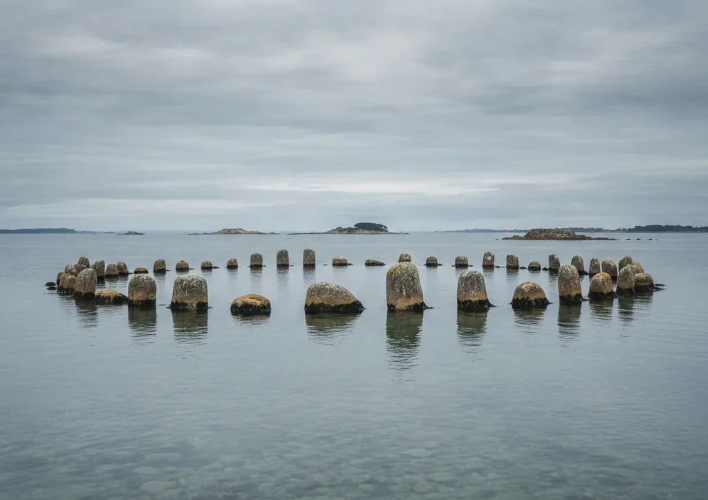 Illustration : le cromlech d'Er Lannic vu de la mer
